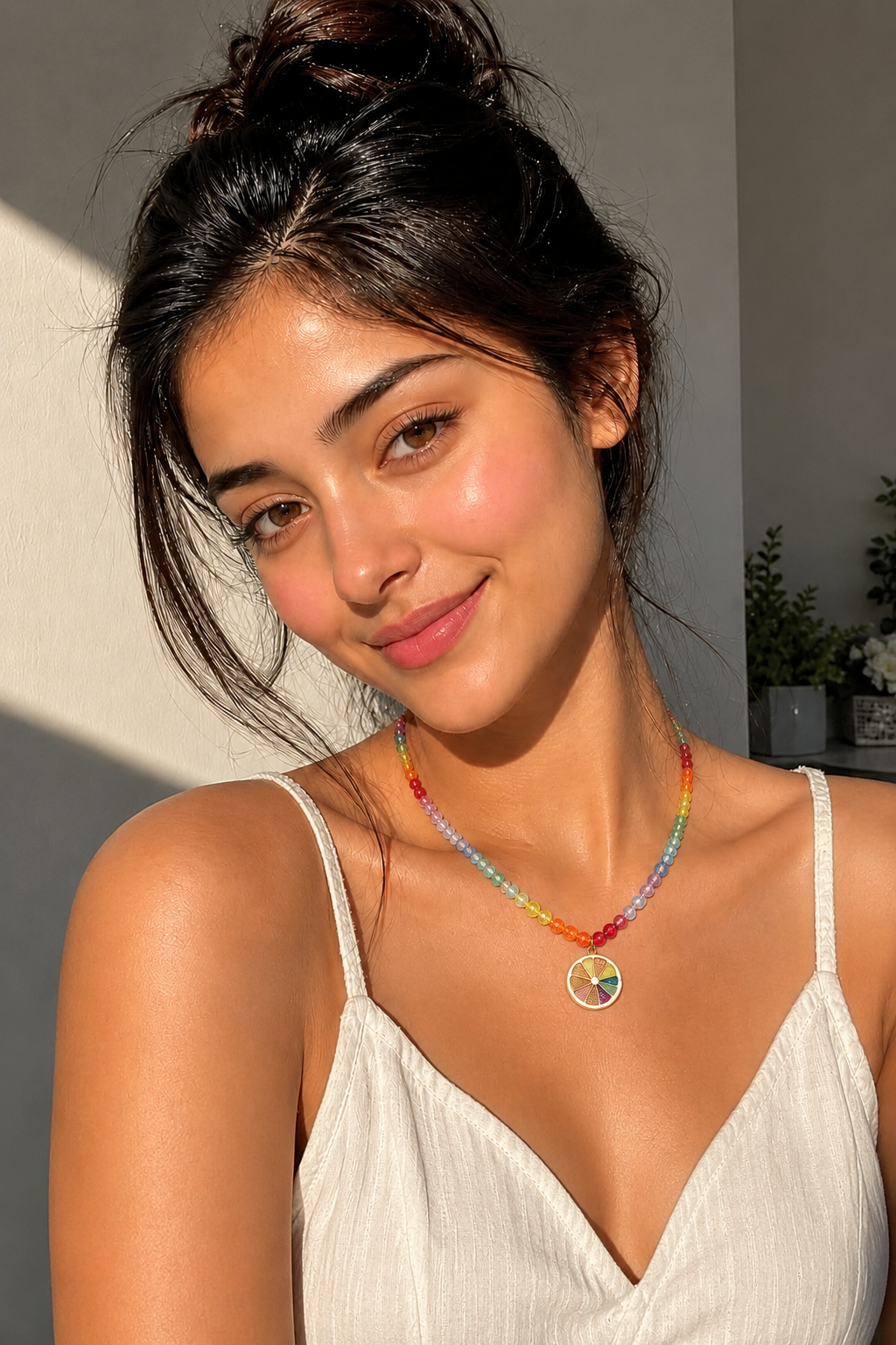 Rainbow Glass Bead Lemon Choker Necklace🌈