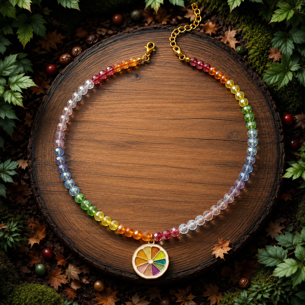 Rainbow Glass Bead Lemon Choker Necklace🌈