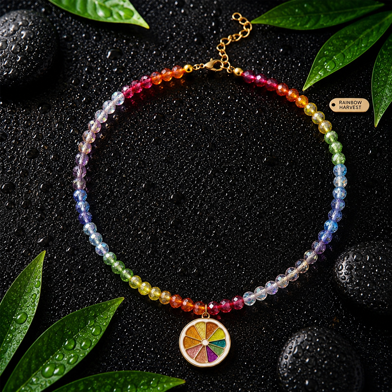 Rainbow Glass Bead Lemon Choker Necklace🌈