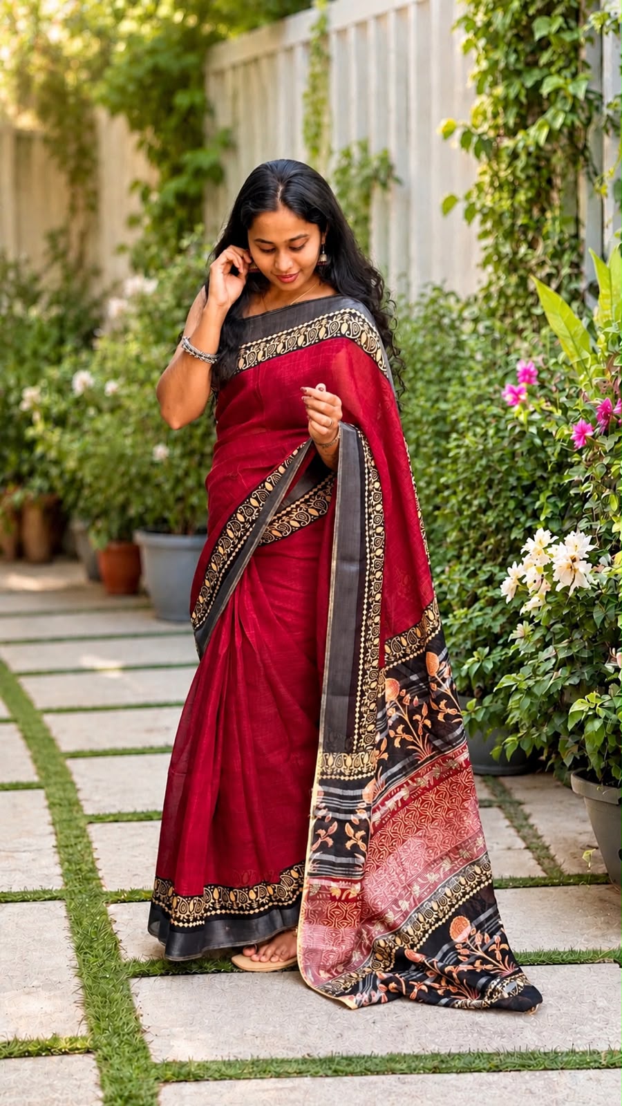 Bagru Linen Cotton Saree