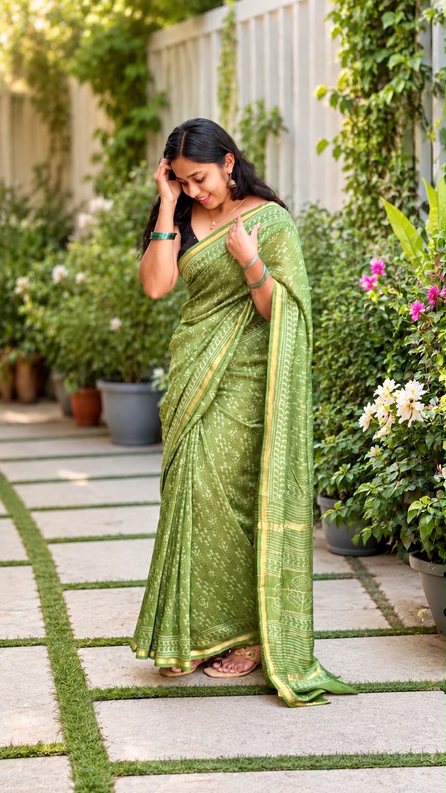 Handblock Printed Bagru Pure Chanderi Saree