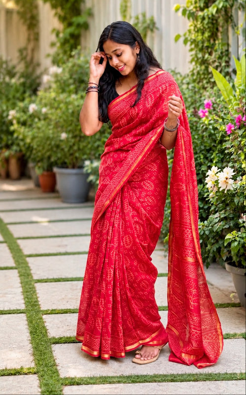 Handblock Printed Bagru Pure Chanderi Saree